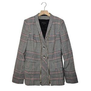 Escada Zipper Houndstooth Blazer Red Black White Size 38 US 6